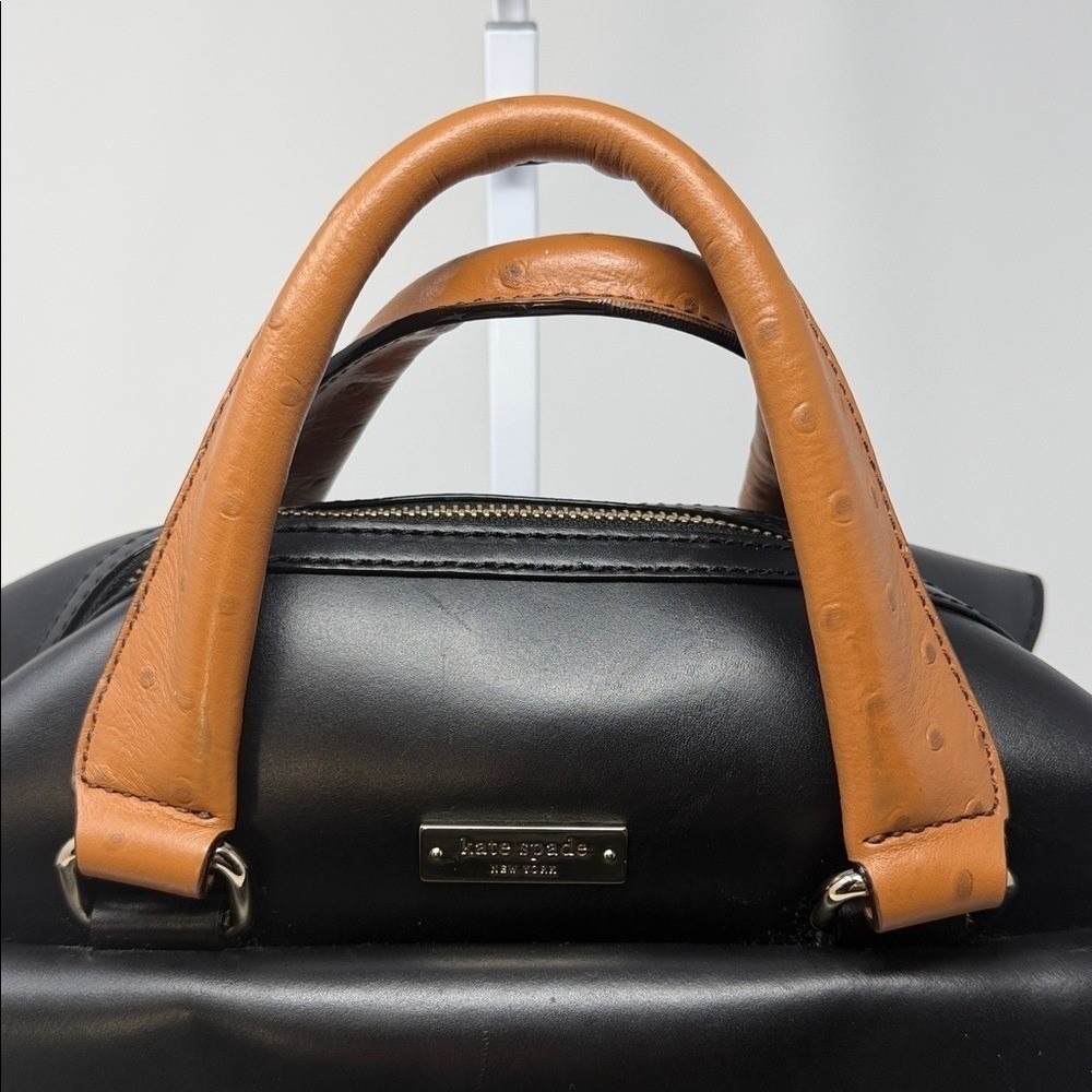Kate Spade Bow Bridge Kennedy Satchel Black Leather Ostrich Trim Crossbody Bag - Picture 5 of 11